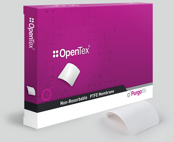 O biomaterial odontológico da OpenTex® caixa é uma membrana de politetrafluoretileno puro (PTFE) porosa, não reabsorvível, com características biológicas inertes e ação de barreira de alta previsibilidade
