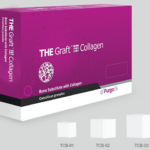 O THE GraftTM Collagen caixa é composto de 90% matriz mineral óssea porcina de origem trabecular e 10% de atelocolágeno advindo do tendão porcino.